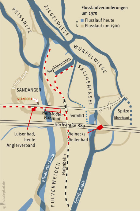 Flussverlegungen um 1970 in Halle